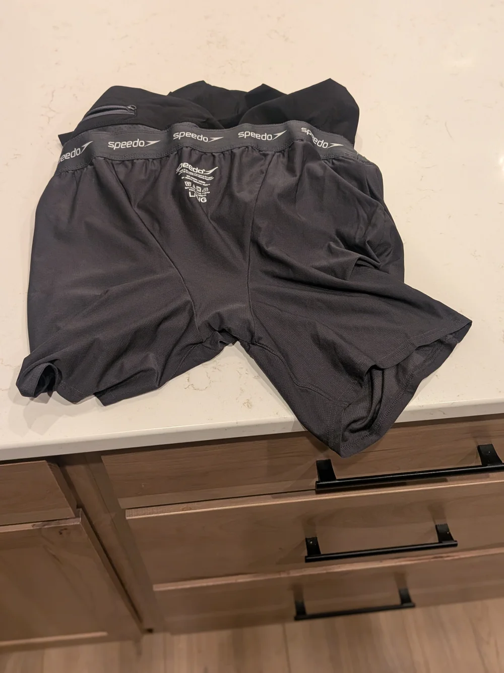 Speedo Black Athletic Swim Shorts with Elastic Waist
